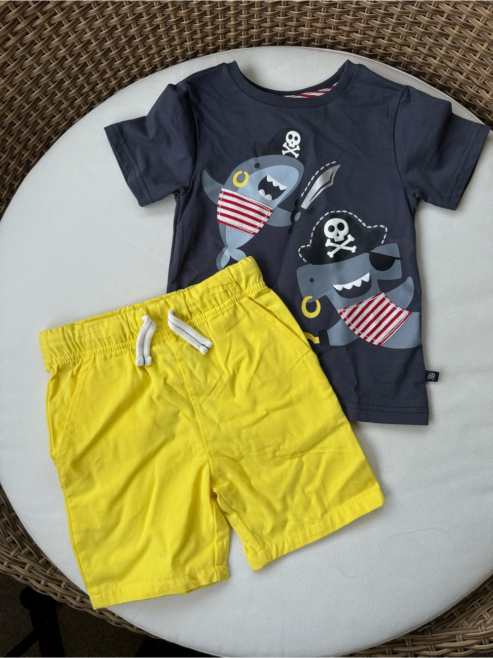 Boys 2T Tommy Bahama Pirate Shark Tee and Yellow Shorts Set